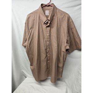Brooks Brothers Mens XL‎ Orange Plaid Shirt Supima Cotton Button Up Short Sleeve